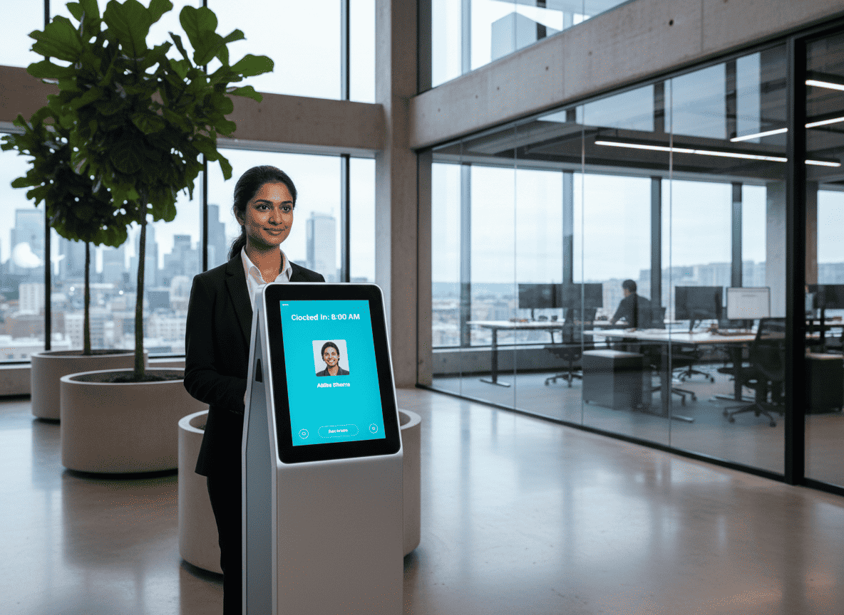 Facial recognition time tracking system with automatic clock in and payroll integration