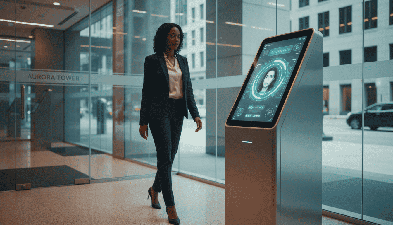 Touchless facial recognition access control system authenticating employee entry