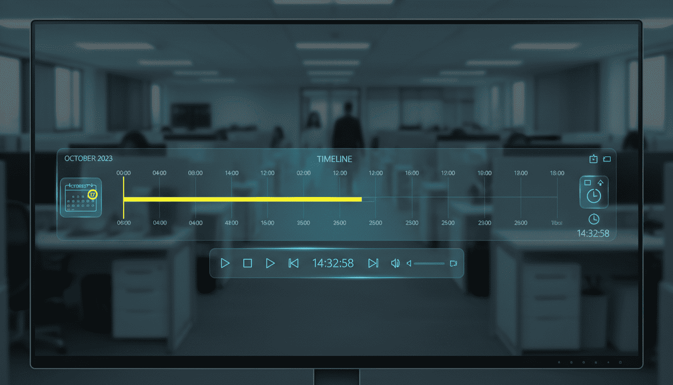 Historical video playback interface with timeline search and event filtering