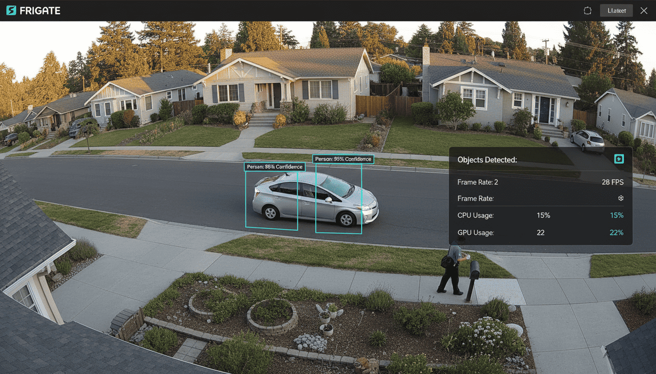 Real-time object detection showing people in green boxes and vehicles in blue boxes with tracking IDs