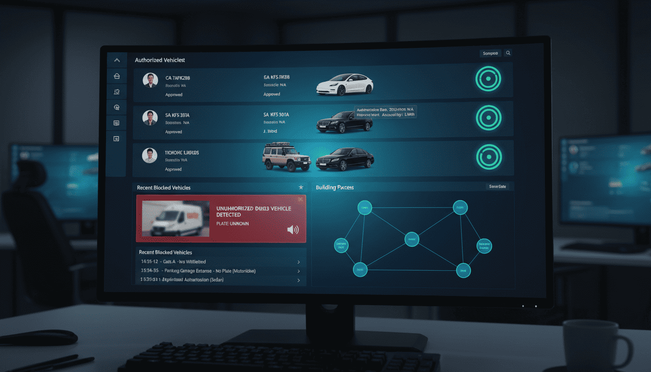 LPR dashboard showing whitelist and blacklist management with alert notifications